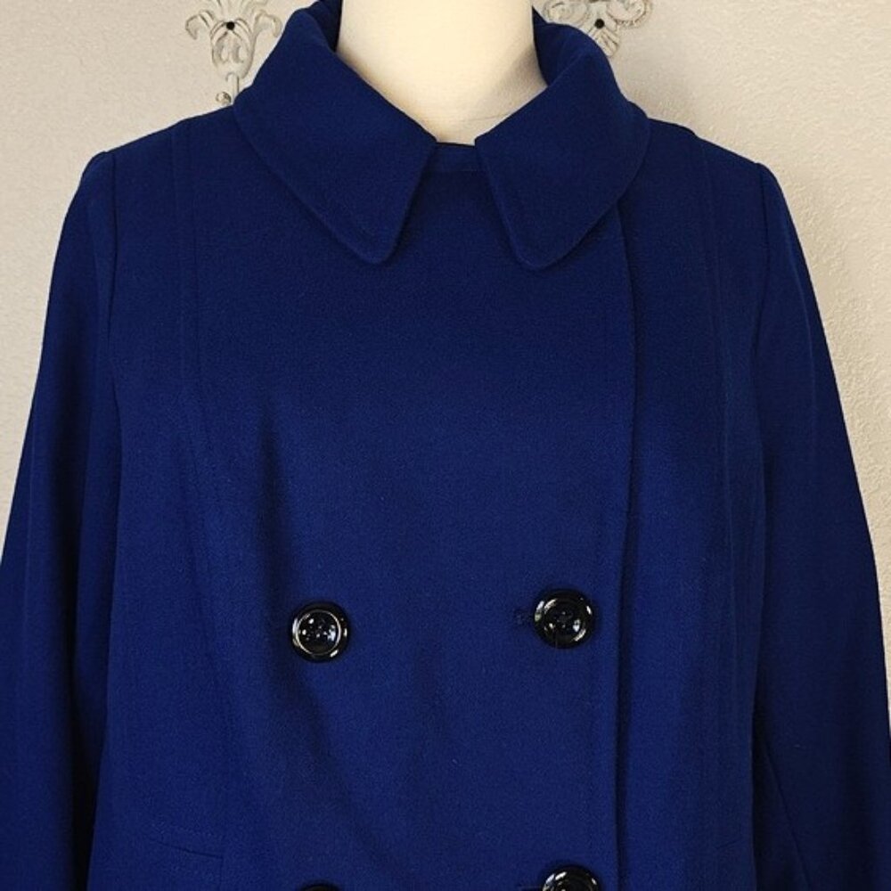 Anne Klein 2X Double-Breasted Peacoat Wool Blend Navy Blue - Picture 5 of 7